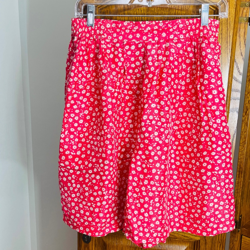 Silk Exchange Vintage Red Floral Silk Shorts Daisy Print High Rise Large 90s